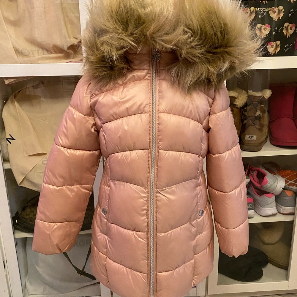 Michael Kors Pink Puffer Jacket with Fur Hood